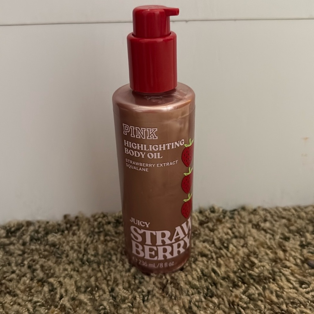 🍓New! VS PINK! Juicy Strawberry Highlighting Body Oil 8 oz